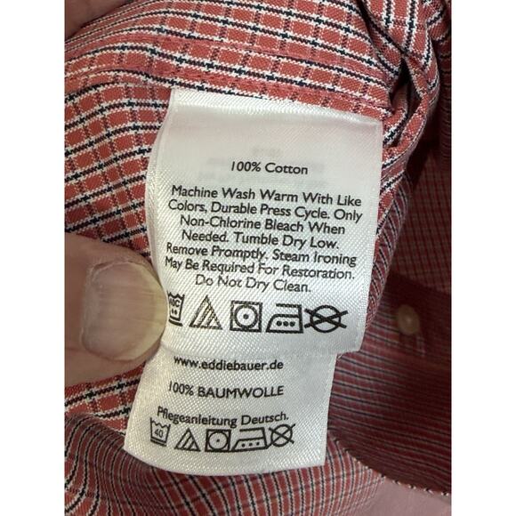 Eddie Bauer Relaxed Fit Wrinkle Resistant Short Sleeve Shirt Red Men XL Tall - Picture 9 of 9